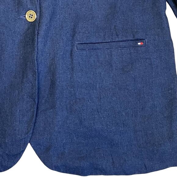 Tommy Hilfiger Sz L Linen Blend Navy Single Breasted Lightweight Blazer Relaxed - Picture 15 of 16